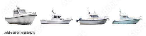 Four White Boats Isolated a White or Transparent Background