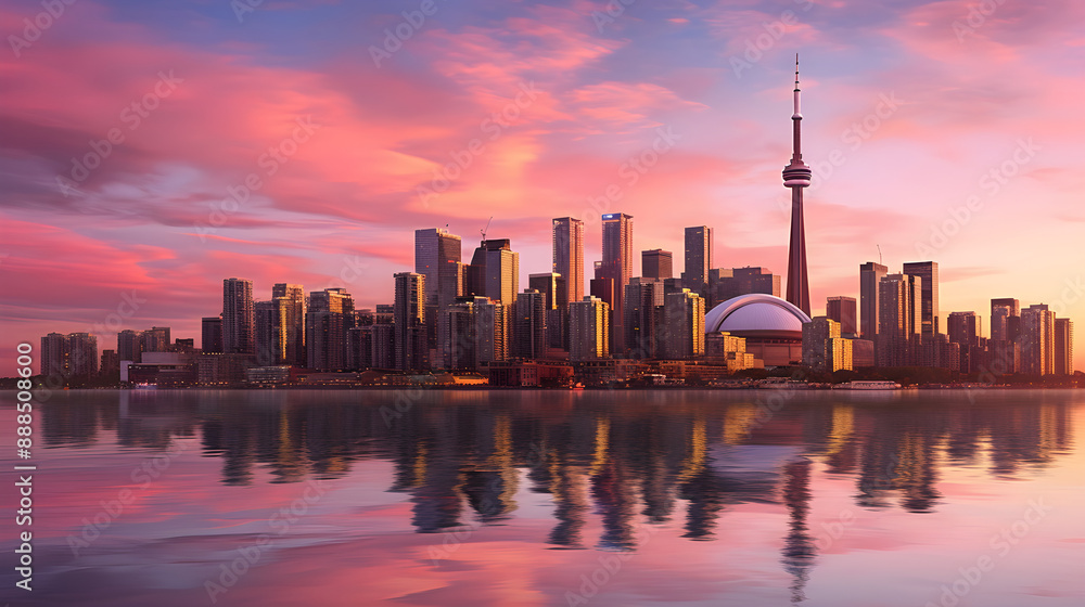 The Majestic CN Tower standing tall against a Vibrant Toronto Sunset: An Architectural Icon Meets Nature's Canvas The Majestic CN Tower standing tall against a Vibrant Toronto Sunset: An Architectural Icon Meets Nature's Canvas