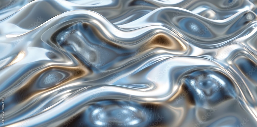 Fototapeta premium Flowing silver metallic surface with a fluid wavy pattern
