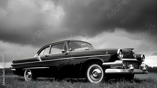 Classic black and white photo of a car