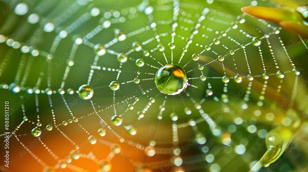 Naklejka premium Spider web with water droplets