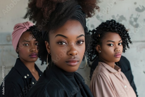 Portrait of a group of young black women together, demonstrating strength and unity. photo