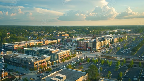 Aerial View of Modern Shopping Center in Suburban Area photo