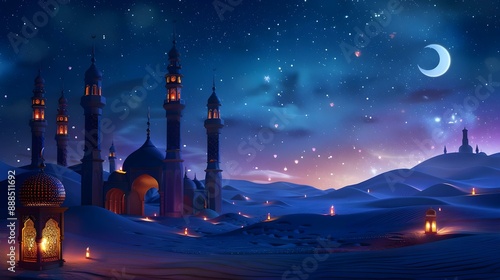 Ramadan Kareem-themed background with lanterns