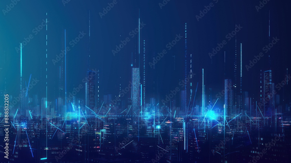 Futuristic Cityscape Illuminated by Digital Networks Futuristic Cityscape Illuminated by Digital Networks