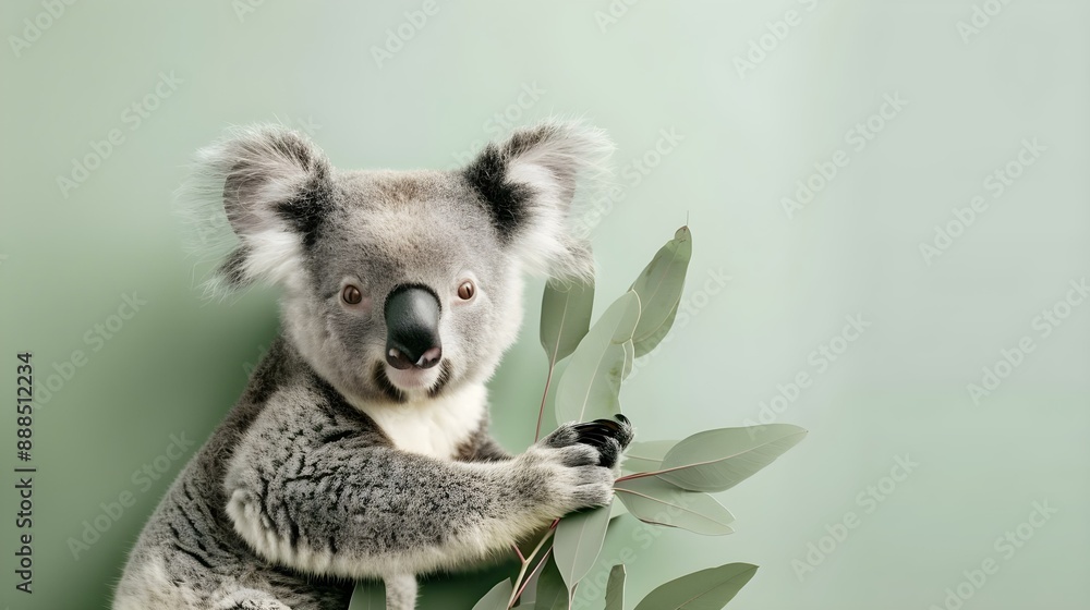 Fototapeta premium Cute koala holding eucalyptus