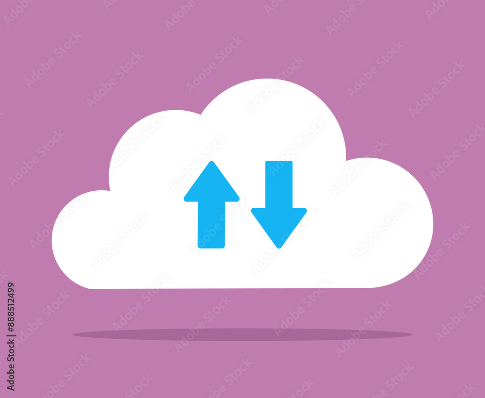 Flat design illustration. The cloud icon with the recording and download arrow. Flat design illustration. The cloud icon with the recording and download arrow.