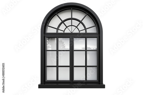 black arched window with a fanlight and multiple panes isolated on transparent background