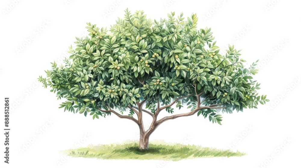 A pistachio tree illustrated with clusters of watercolor nuts isolate on white background A pistachio tree illustrated with clusters of watercolor nuts isolate on white background