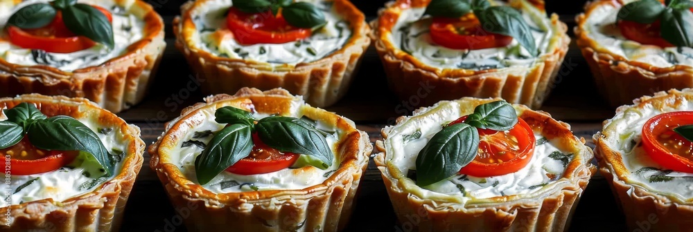 Delicious Mini Quiches with Spinach, Cherry Tomatoes, and Basil A Savory and Appetizing Treat Delicious Mini Quiches with Spinach, Cherry Tomatoes, and Basil A Savory and Appetizing Treat
