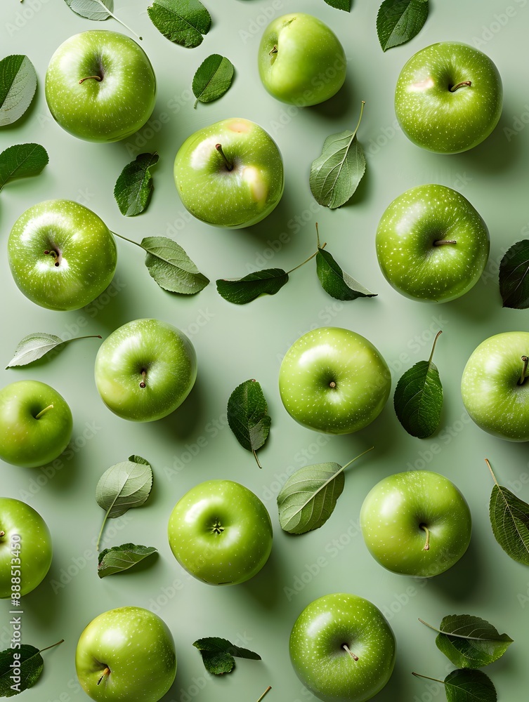 Creative outline made of green apples lying flat, food concept Creative outline made of green apples lying flat, food concept