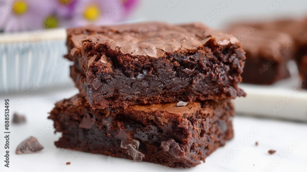 Brownies midslice, with rich, fudgy texture and gooey chocolate chunks creating a decadent and indulgent burst Brownies midslice, with rich, fudgy texture and gooey chocolate chunks creating a decadent and indulgent burst