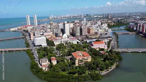 Government Office At Recife Pernambuco Brazil. Stunning Public Adminstration Offices Viewed From Above. Town Clouds Sky Backgrounds Urban. Backgrounds Downtown Panoramic City. Recife Pernambuco. photo