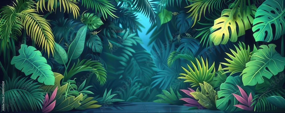 Fototapeta premium tropical leaves flat design tropical front view jungle theme animation vivid