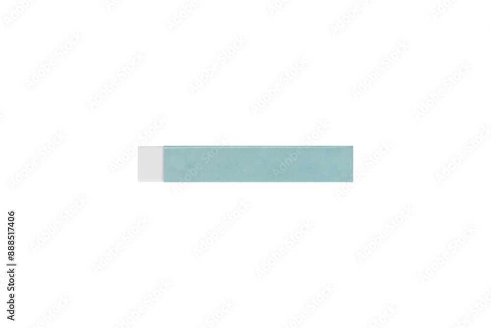 Top view of rectangular eraser in a green paper envelope isolated on white background with clipping path. Top view of rectangular eraser in a green paper envelope isolated on white background with clipping path.