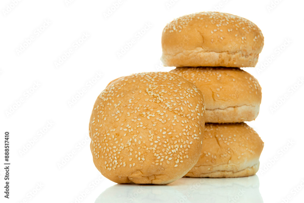 Hamburger bun with sesame seeds isolated on white background with clipping path. Hamburger bun with sesame seeds isolated on white background with clipping path.