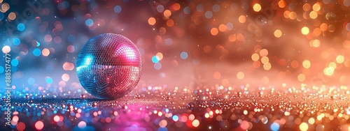 sco ball sphere with colorful disco lights for party nights , wallpaper background with copy space photo