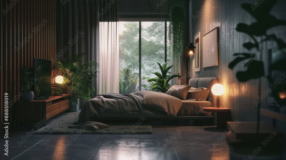 Minimalist bedroom, modern decor, cozy atmosphere, realistic background, high resolution, attracting potential buyers Minimalist bedroom, modern decor, cozy atmosphere, realistic background, high resolution, attracting potential buyers