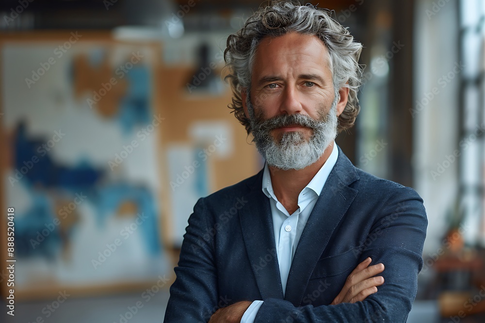 Fototapeta premium portrait of successful senior businessman consultant looking at camera and smiling inside modern office building 