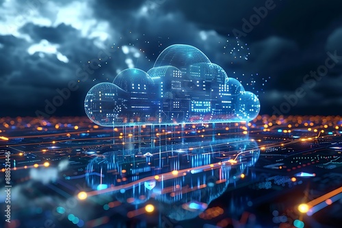 Cloud Computing Cost Efficiency, cost efficiency in cloud computing with an image showing pay-per-use pricing models, resource optimization techniques, AI	 photo