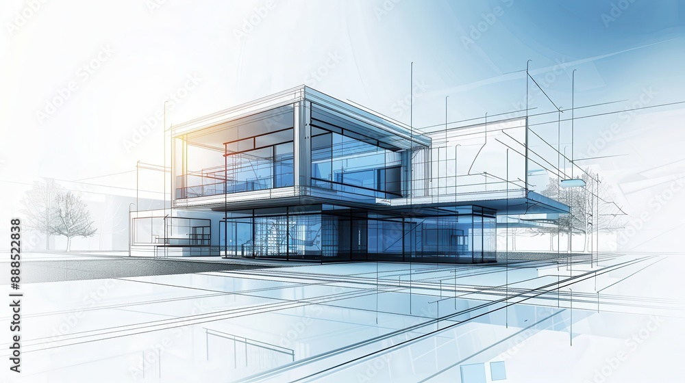 Modern architectural blueprint, real estate investment, sleek design, realistic setting, high resolution Modern architectural blueprint, real estate investment, sleek design, realistic setting, high resolution