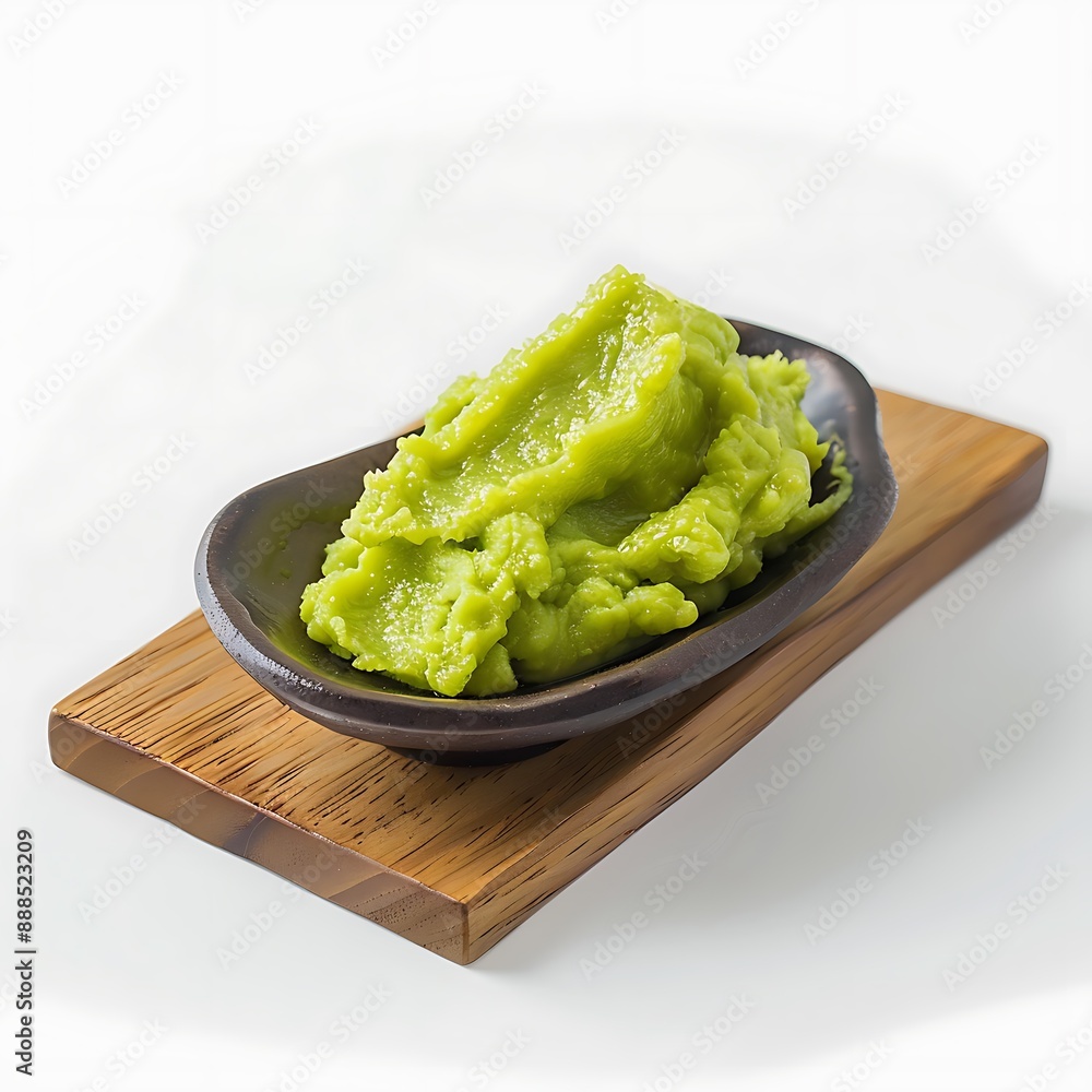 Board and plate of tasty Wasab with on white background. Board and plate of tasty Wasab with on white background.