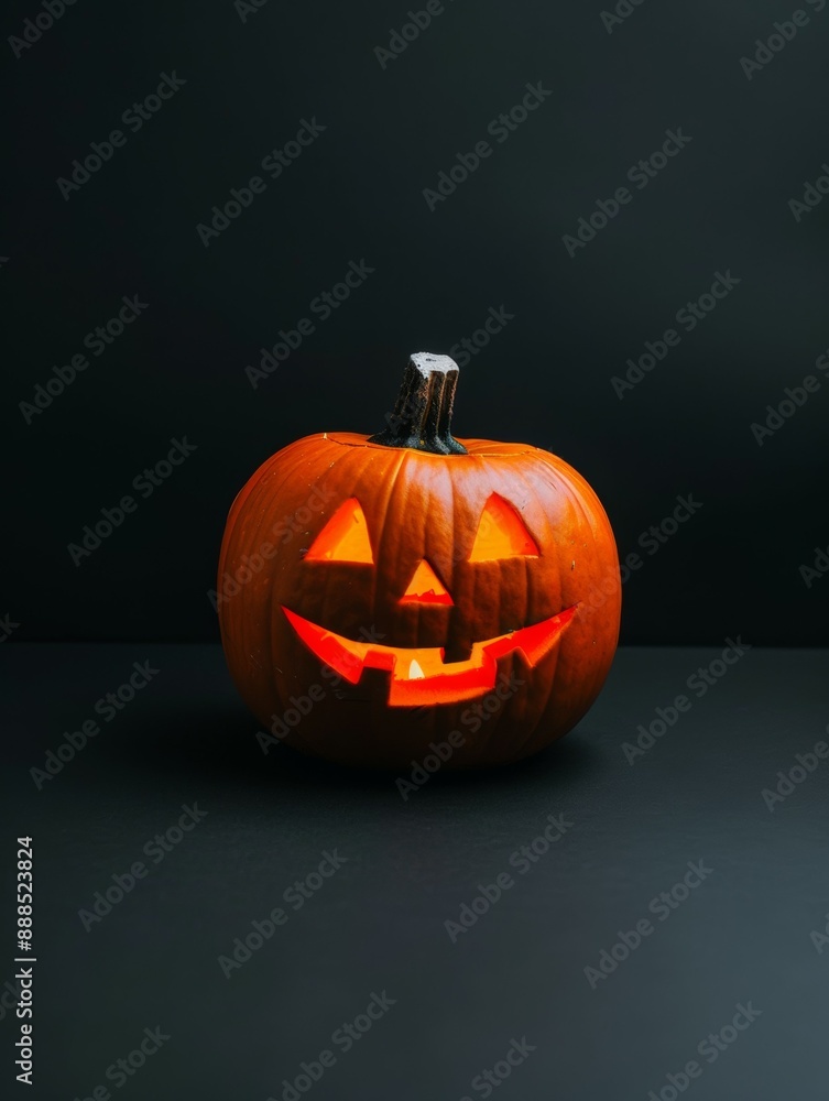 A pumpkin with a smiley face carved into it A pumpkin with a smiley face carved into it