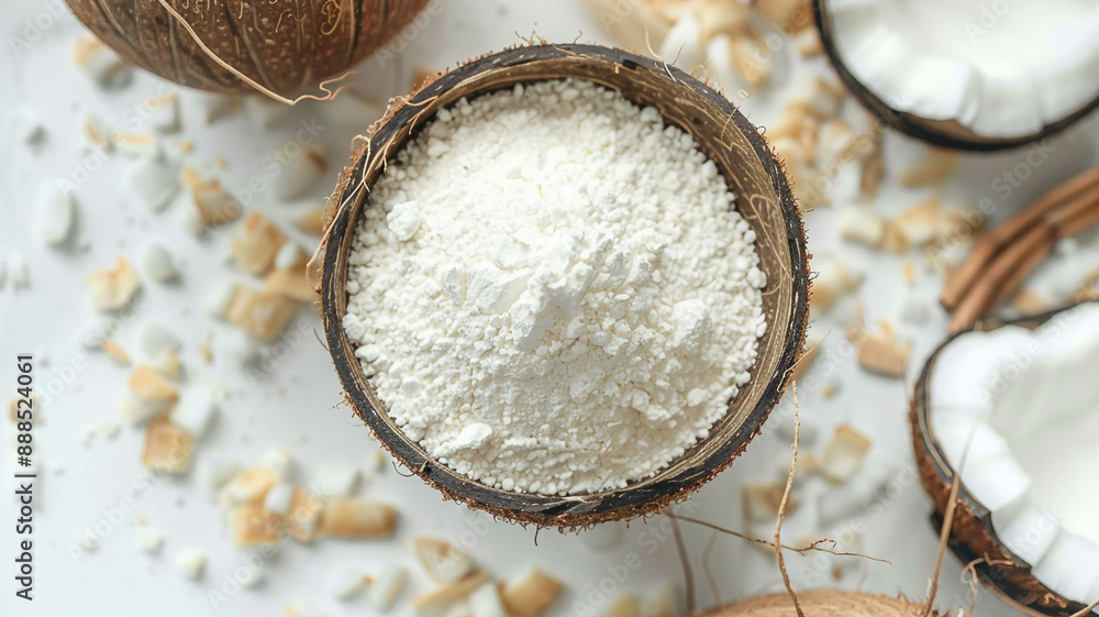 Closeup of broken coconut fruit on white background with space for caption Banner for spa healthy eating coconut oil for food and body. broken coconut, coconut fruit, white background, spa banner, Closeup of broken coconut fruit on white background with space for caption Banner for spa healthy eating coconut oil for food and body. broken coconut, coconut fruit, white background, spa banner,