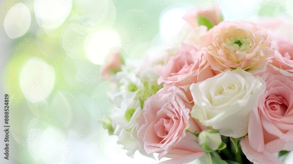 Obraz premium A bouquet of pink and white roses with a green background