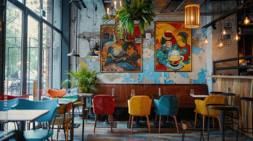 Artistic interior of a trendy cafe