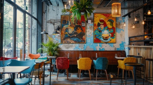 Obraz na płótnie Artistic interior of a trendy cafe w salonie