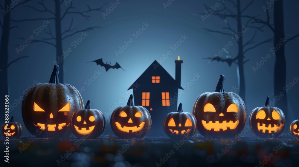 A group of pumpkins are lined up in front of a house A group of pumpkins are lined up in front of a house