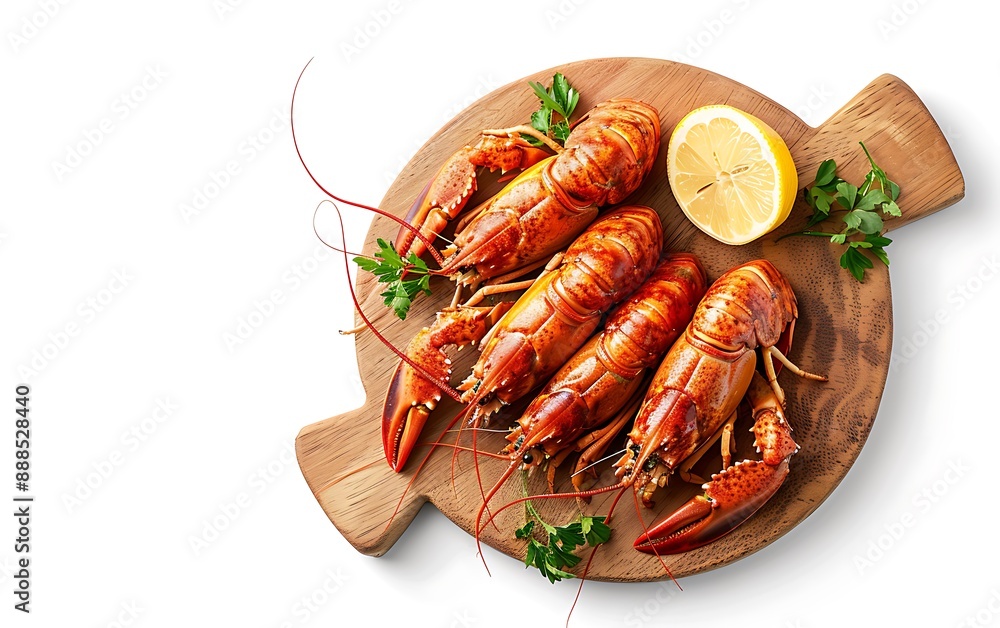 Board and plate of tasty Yabby with on white background. Board and plate of tasty Yabby with on white background.
