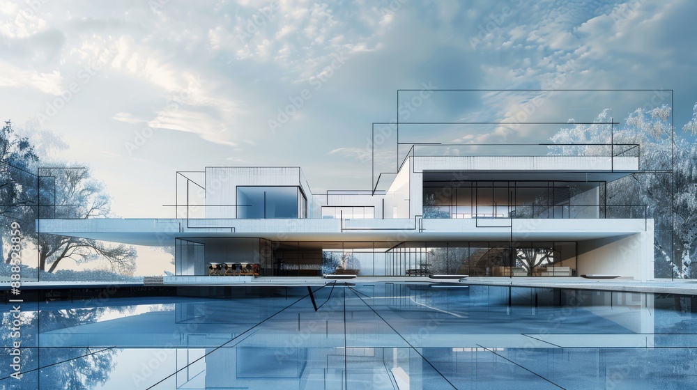 Innovative architectural blueprint, home improvement design, detailed plan, realistic setting, high resolution, modern aesthetics