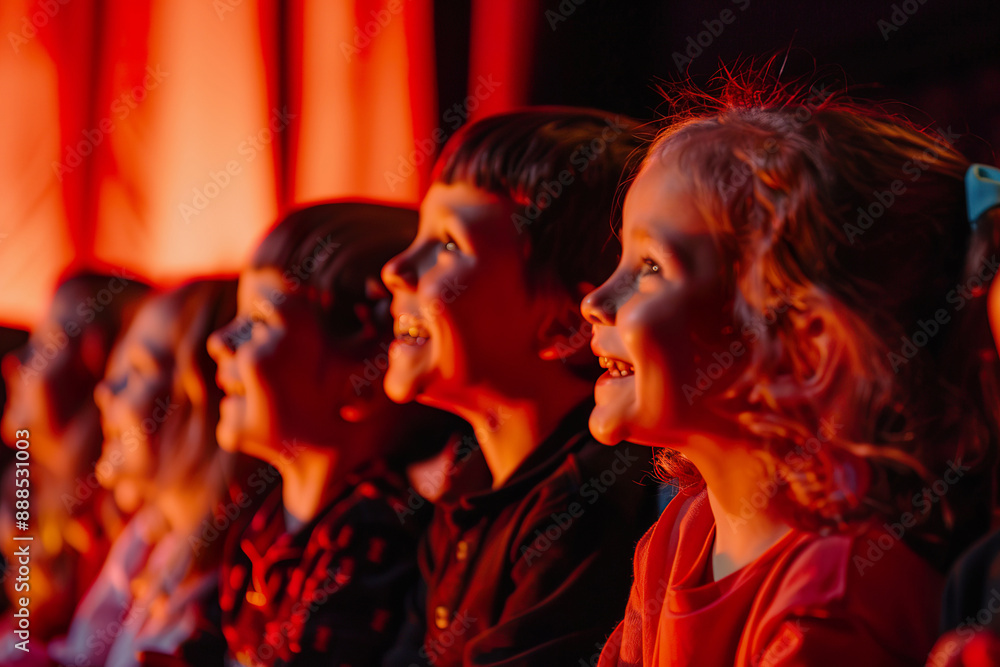 A group of children are sitting in a theater, smiling and laughing, generative ai image. A group of children are sitting in a theater, smiling and laughing, generative ai image.