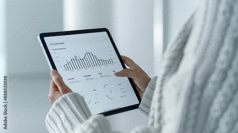 Close-up of hands holding a digital tablet with a presentation slide, emphasizing the role of technology in business communication. Height Resolution Photo, , Minimalism, Close-up of hands holding a digital tablet with a presentation slide, emphasizing the role of technology in business communication. Height Resolution Photo, , Minimalism,