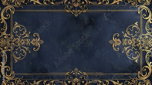 Timeless Regency Background with Rich Navy and Gold Patterns and a Gilded Frame with Scrollwork