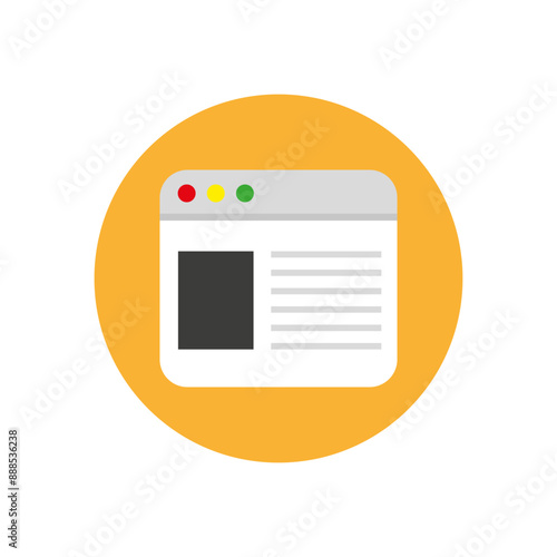 Web browser icon. Internet window. Vector flat design. Yellow circle background.
