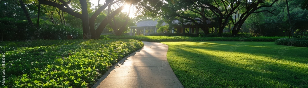 Obraz premium Sunlit Pathway Through Peaceful Park