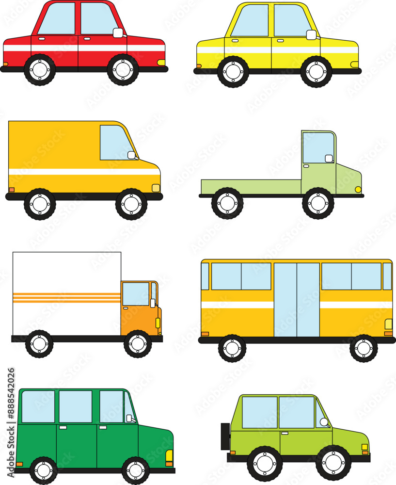 collection of cars with different colors illustration set collection of cars with different colors illustration set