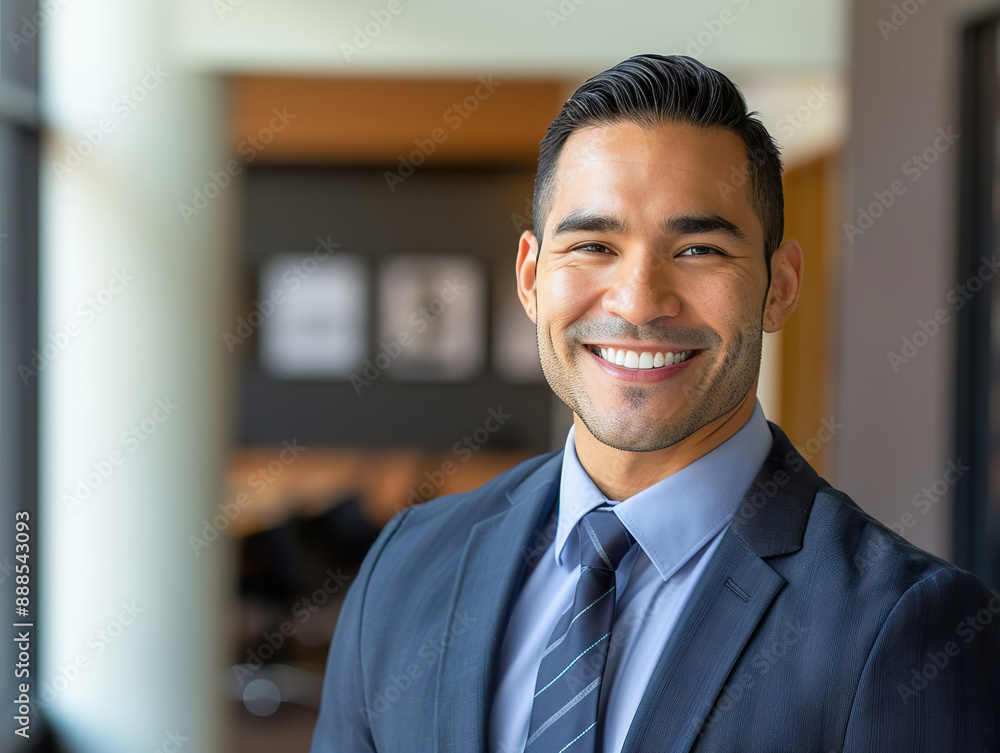 A man in a suit and tie is smiling and posing for a picture, generative ai image.