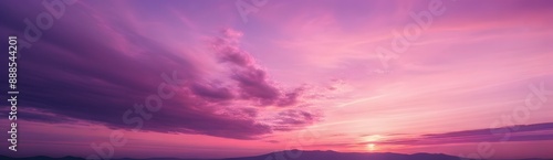 Panoramic photo, view of a pink and purple sky at sunset. Sky panorama background web banner