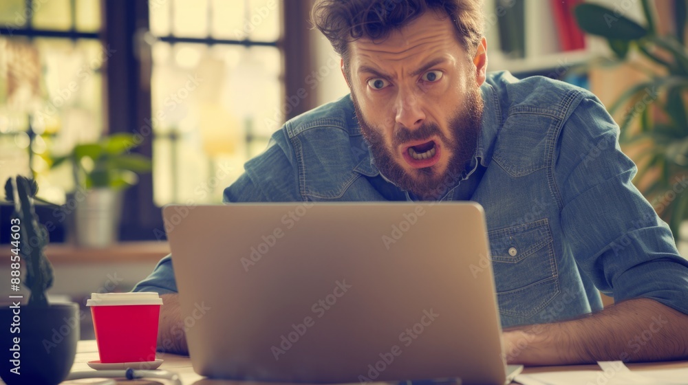 person with frustrated expression, looking at his laptop generative ai person with frustrated expression, looking at his laptop generative ai