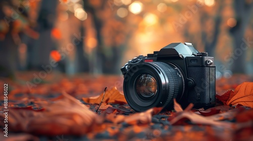 Vintage Camera in Autumn Leaves