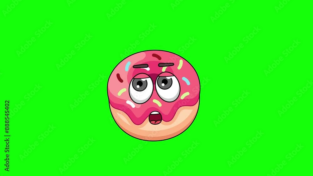 Thinking animation of a donuts cartoon, mascot animation with green green Thinking animation of a donuts cartoon, mascot animation with green green