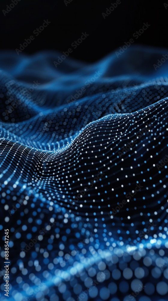 A blue wave with many dots on it. The dots are of different sizes and are scattered all over the wave A blue wave with many dots on it. The dots are of different sizes and are scattered all over the wave