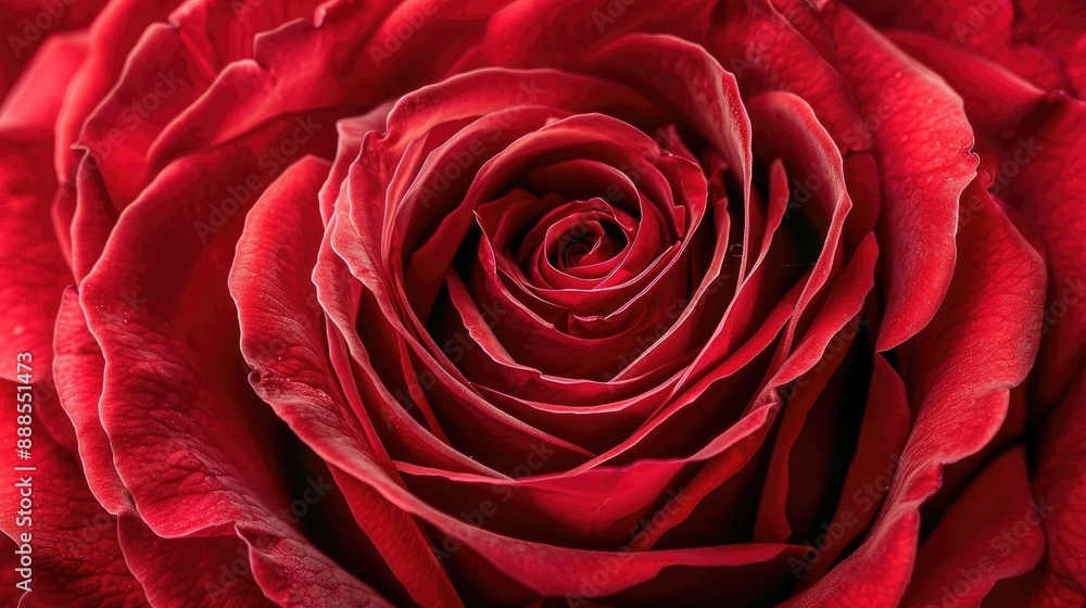 Naklejka premium Close-up of a red rose center with tightly packed petals AI generated