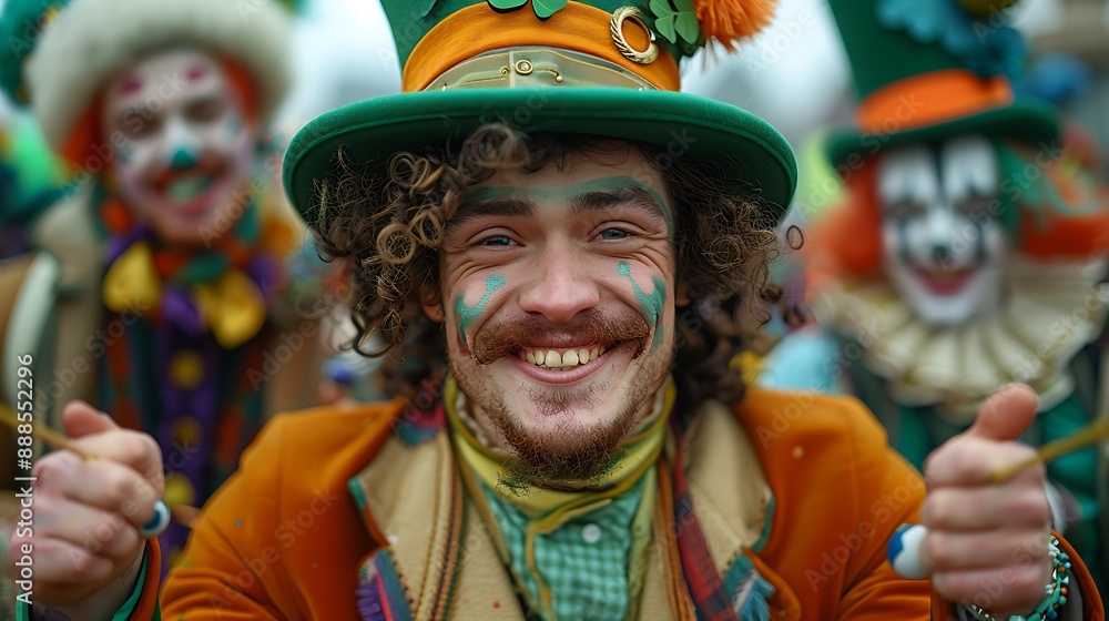 St Patrick's Day street performance jugglers clowns and Celtic music St Patrick's Day street performance jugglers clowns and Celtic music