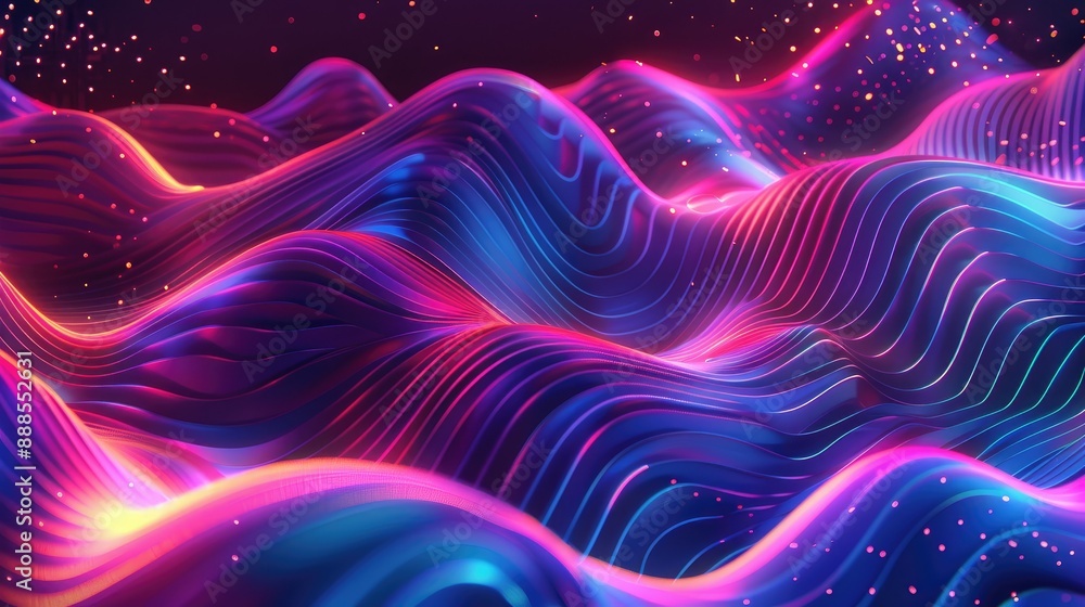 Craft a digital Big Neon Wave Background with radiant shapes AI generated Craft a digital Big Neon Wave Background with radiant shapes AI generated