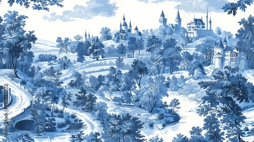 Toile de Jouy pattern with countryside views